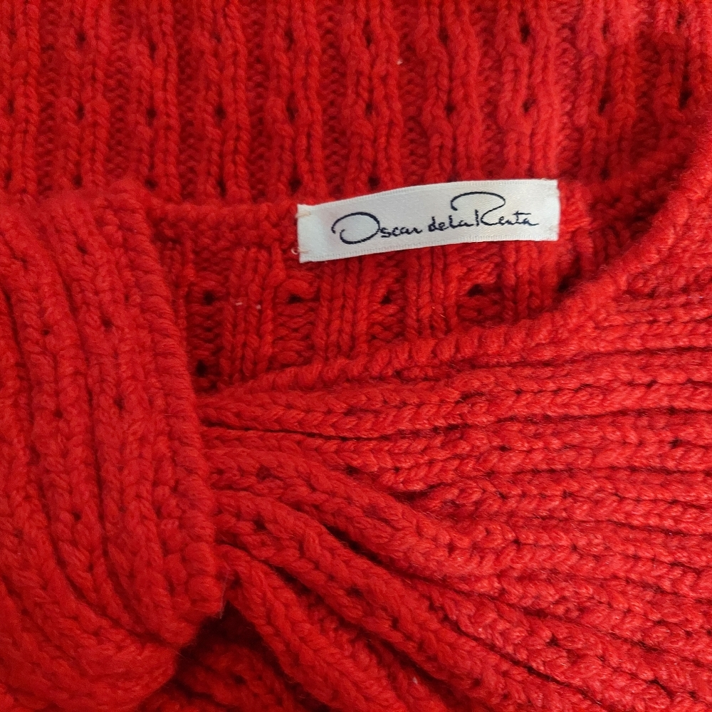 ❤️BUY2️⃣GET1️⃣🆓$1,900 OSCAR DE LA RENTA CASHMERE RED BOW RUNWAY HAND KNIT XS - Picture 2 of 8